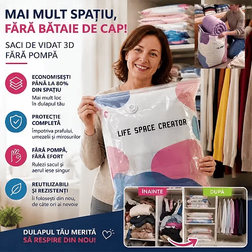SpaceMax™ ⭐ | Saci de Vidat 3D Fără Pompă – Mai Mult Spațiu în Dulap - OFERTA 1+1 GRATIS