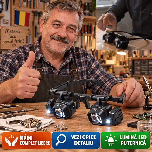 LupaVision™ – Ochelari cu Lupă și LED pentru Lucrări de Precizie