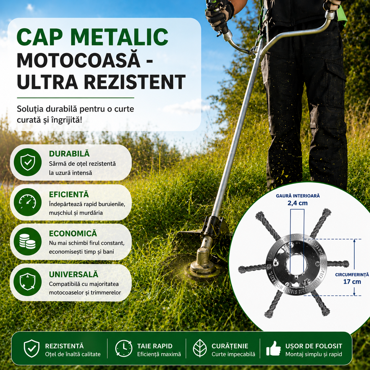 Cap Metalic Ultra-Rezistent pentru Motocoasa