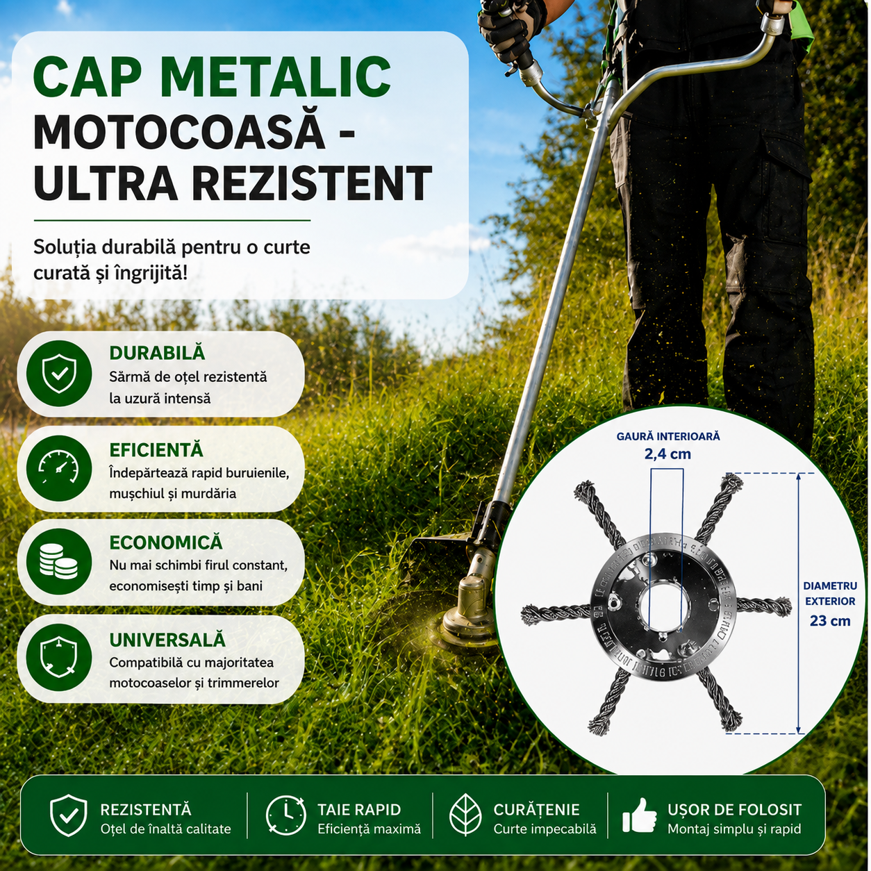 Cap Metalic Ultra-Rezistent pentru Motocoasa