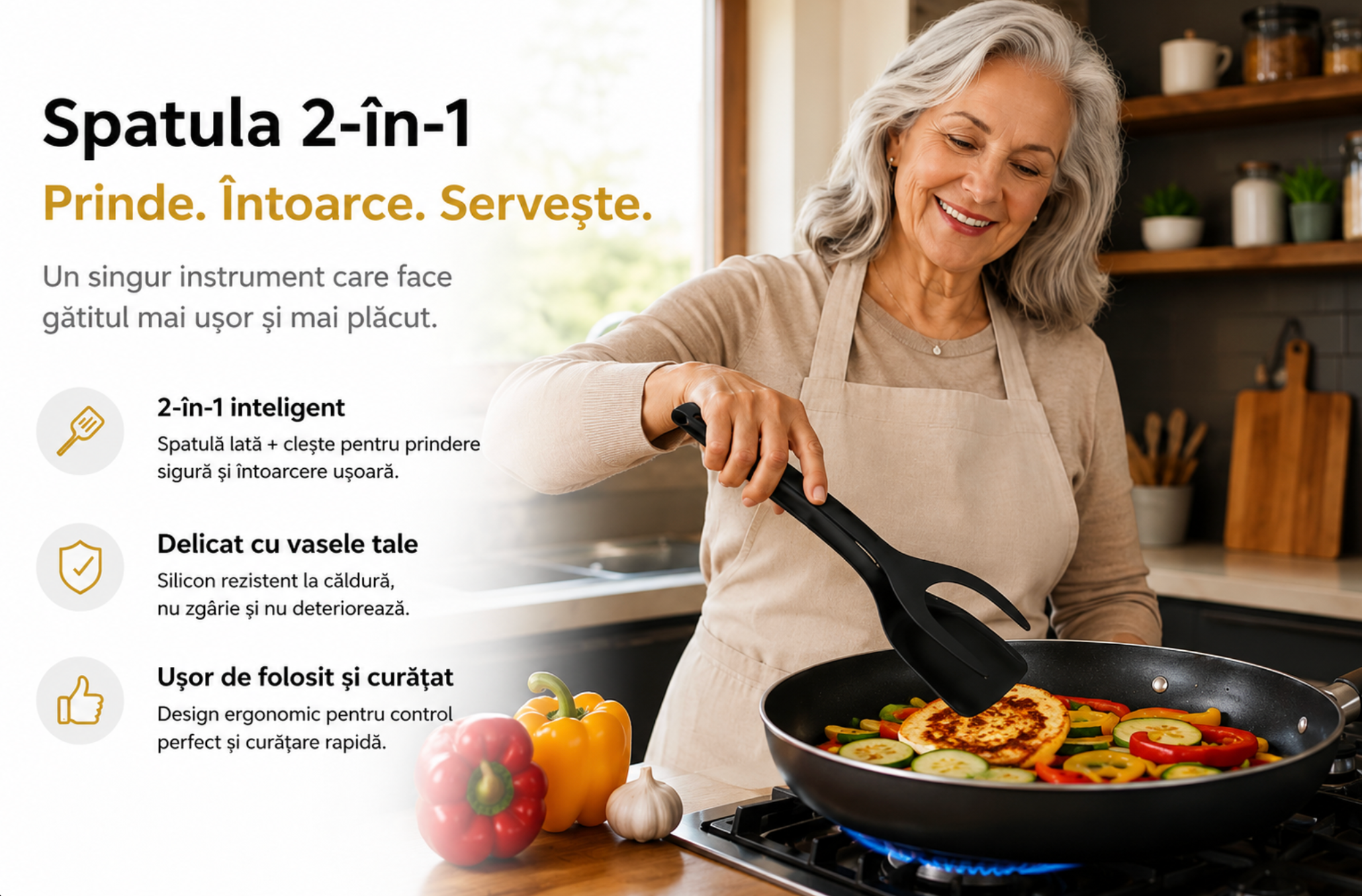 Spatula 2-în-1 – Prinde, Întoarce și Servește cu Ușurință! 🍳