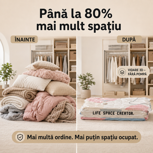 SpaceMax™ ⭐ | OFERTA 1+1 GRATIS – Saci 3D pentru Vidat și Depozitare, Fără Pompă