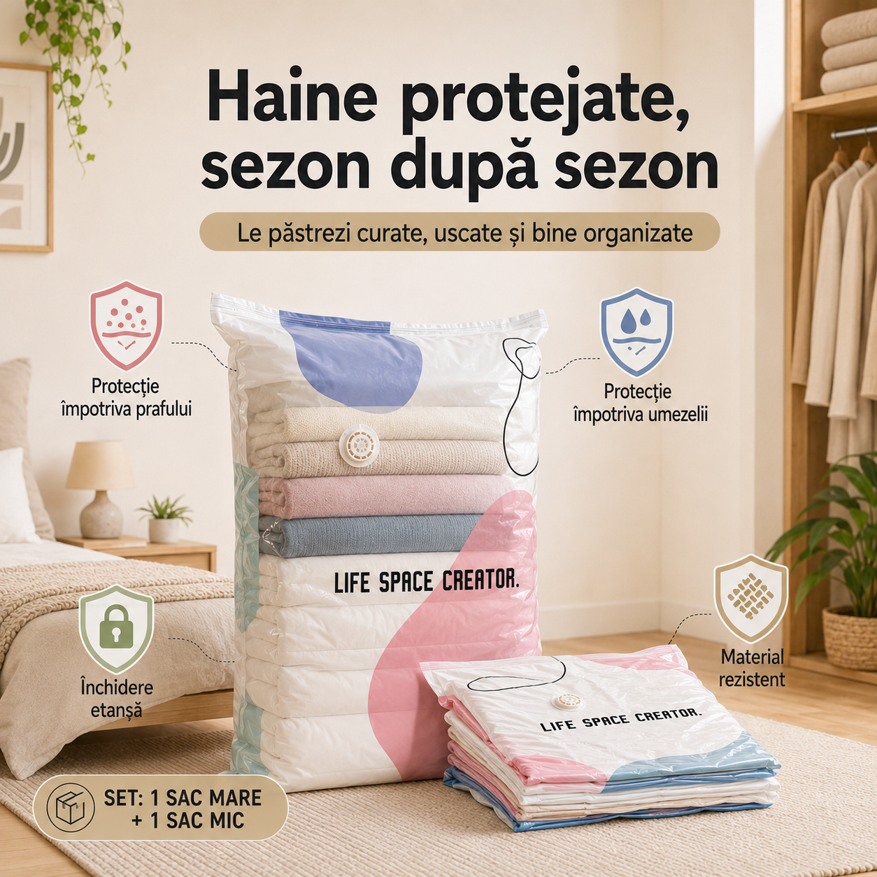 SpaceMax™ ⭐ | OFERTA 1+1 GRATIS – Saci 3D pentru Vidat și Depozitare, Fără Pompă