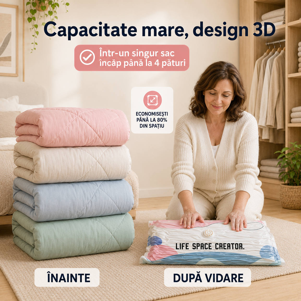 SpaceMax™ ⭐ | OFERTA 1+1 GRATIS – Saci 3D pentru Vidat și Depozitare, Fără Pompă