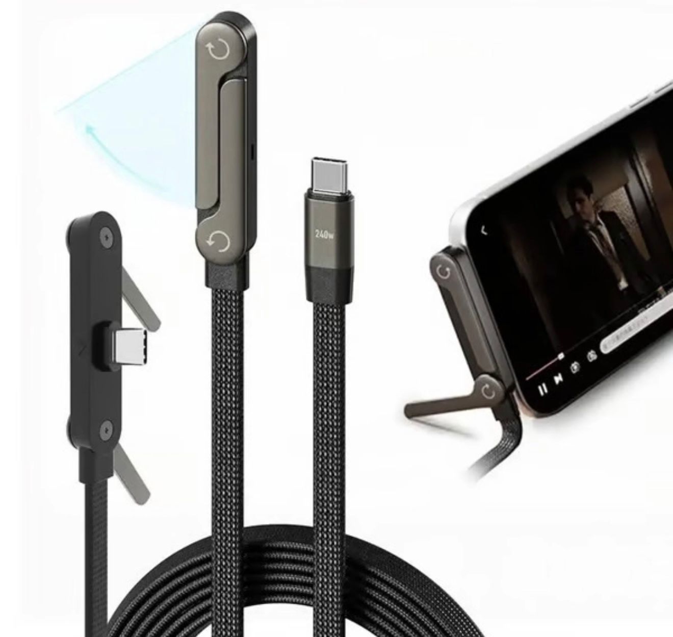 Suport Telefon cu Încărcare Rapidă 240W USB-C – Reglabil și Pliabil