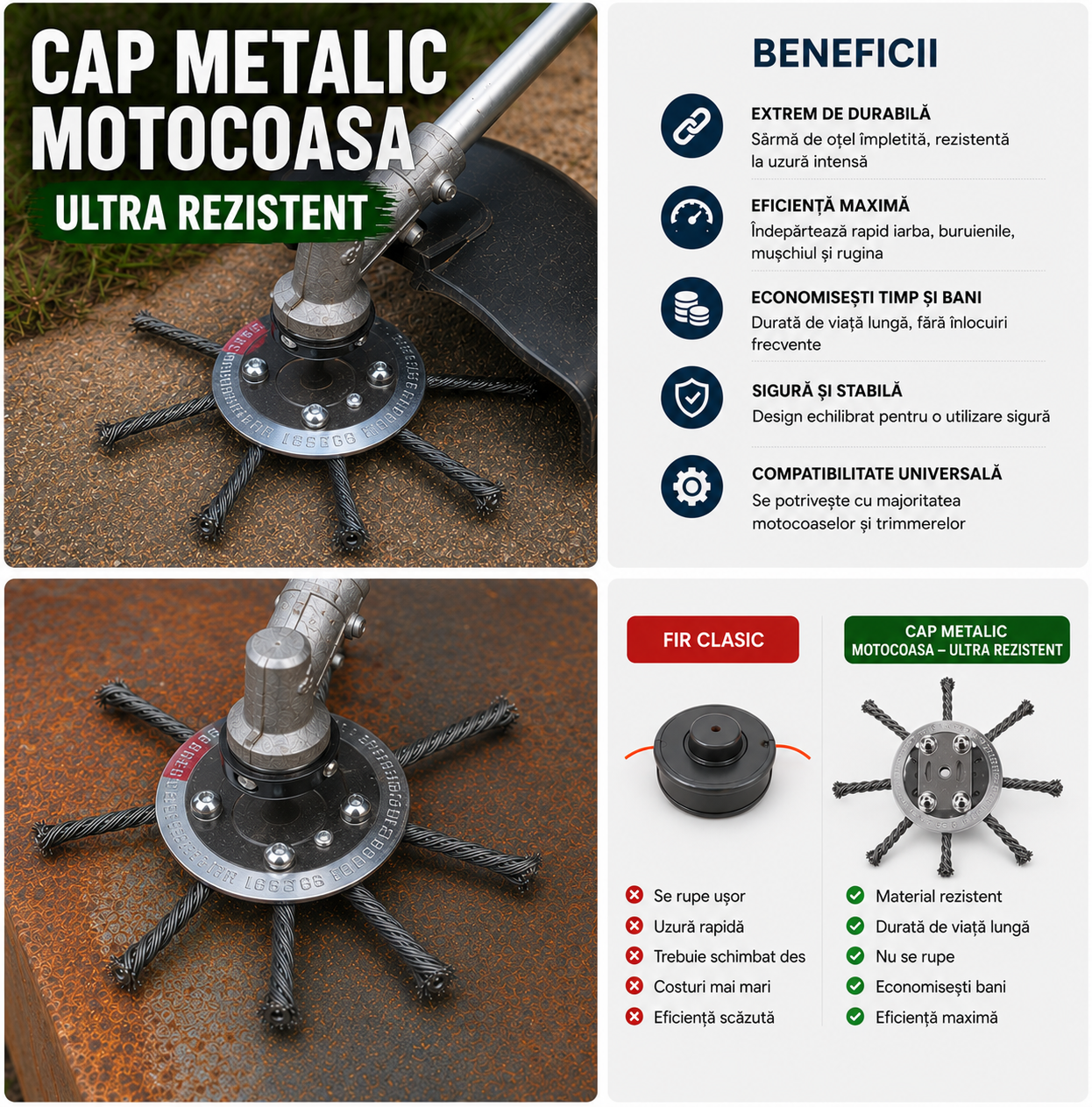 Cap Metalic Ultra-Rezistent pentru Motocoasa