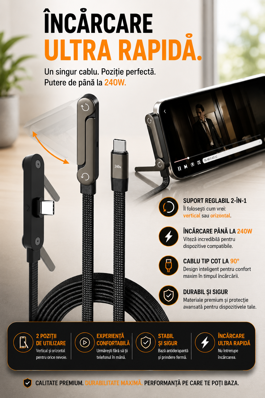 Chargio™ – Suport Telefon cu Încărcare Rapidă 240W USB-C
